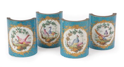 Lot 81 - A Set of Four Sèvres Porcelain Furniture Mounts, of bowed rectangular form, painted with...