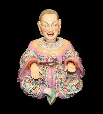 Lot 83 - An Ernst Bohne & Sohne Porcelain Nodding-Head Pagoda Figure, circa 1900, modelled as a seated...