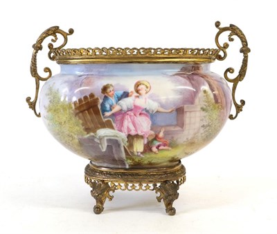 Lot 85 - A French Gilt Metal Mounted Porcelain Jardinière, late 19th century, of ovoid form with leaf...