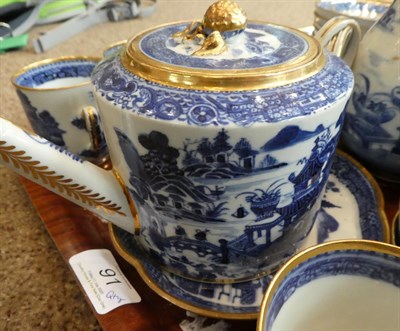 Lot 91 - A Composite Chinese Porcelain Tea Service, Qianlong, painted in underglaze blue with river...