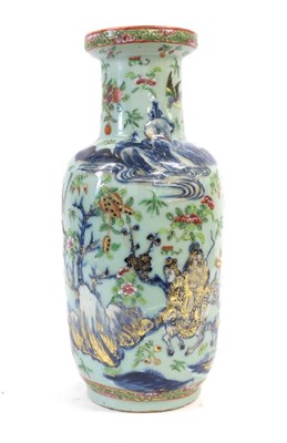 Lot 106 - A Cantonese Celadon Ground Porcelain Vase, 19th century, of ovoid form with cylindrical neck...