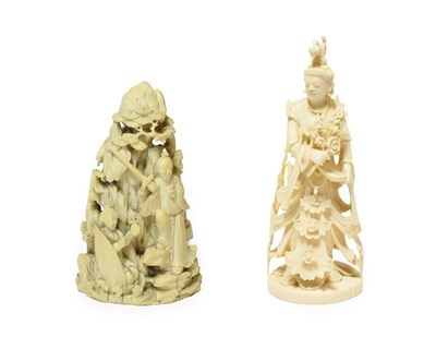 Lot 123 - A Chinese Ivory Figure of a Dancer, late 19th/early 20th century, standing in florid flowing...