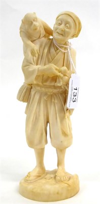 Lot 133 - A Japanese Ivory Okimono as a Farmer, Meiji period, standing holding a bunch of vegetables and...