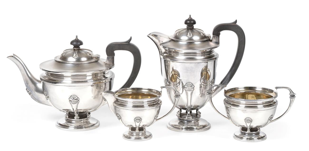 Lot 178 - A Three-Piece George V Silver Tea-Service and a Hot-Water Jug En Suite, The Tea-Service by S...