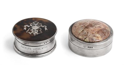 Lot 181 - A George V Silver-Mounted Hardstone Snuff-Box and a George V Silver-Mounted Tortoiseshell...