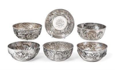 Lot 196 - A Set of Six Japanese Silver Bowls, by Samurai Shokai Company, Yokohama, Circa 1900, Meiji...