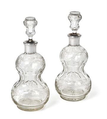 Lot 199 - A Pair of French Silver-Mounted Engraved Glass Decanters, The Mounts With Monogram Maker's...