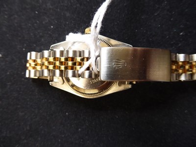Lot 204 - A Lady's Steel and Gold Diamond Set Automatic Calendar Centre Seconds Wristwatch, signed Rolex,...