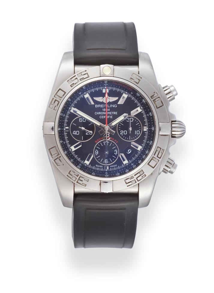 Lot 211 - A Stainless Steel Automatic Calendar Chronograph Wristwatch, signed Breitling, 1884 Chronometre...