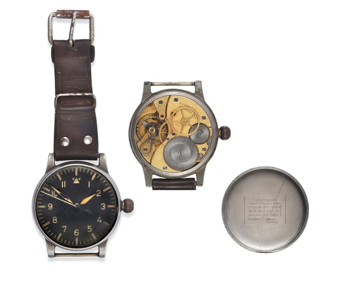 Lot 212 - A Very Rare Second World War German Luftwaffe Aviator's Wristwatch, signed A Lange & Sohne,...