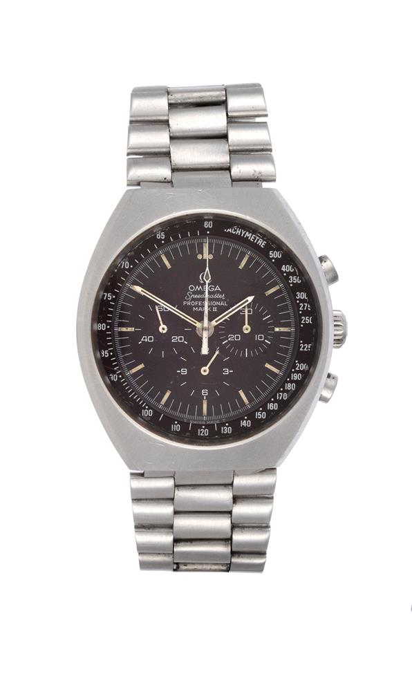 Lot 214 - A Stainless Steel Chronograph Wristwatch, signed Omega, model: Speedmaster Professional Mark...