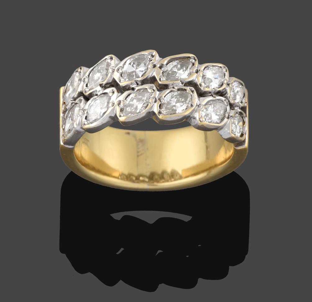 Lot 240 - A Diamond Ring, the twelve marquise cut diamonds arranged in two rows in white claw and collet...