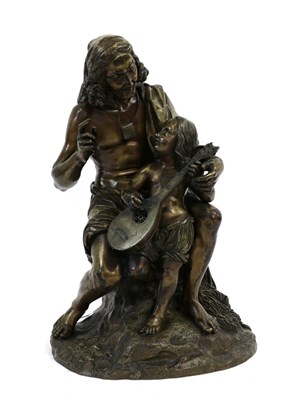 Lot 248 - Continental School (19th century): A Bronze Group of a Father and Son, the father sitting on a...