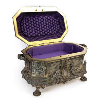 Lot 266 - A French Renaissance Revival Gilt Metal Jewellery Casket, 19th century, of canted rectangular...