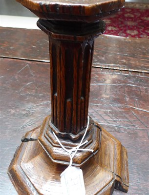 Lot 275 - A Pair of Treen Candlesticks, in 17th century style, with octagonal drip pans, stop-fluted...