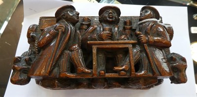 Lot 277 - A Scottish Treen Table Snuff Box, 19th century, of rectangular form, carved in high relief with...