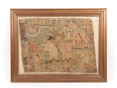Lot 278 - A Needlework Panel, 17th century, worked in coloured threads with various religious and secular...