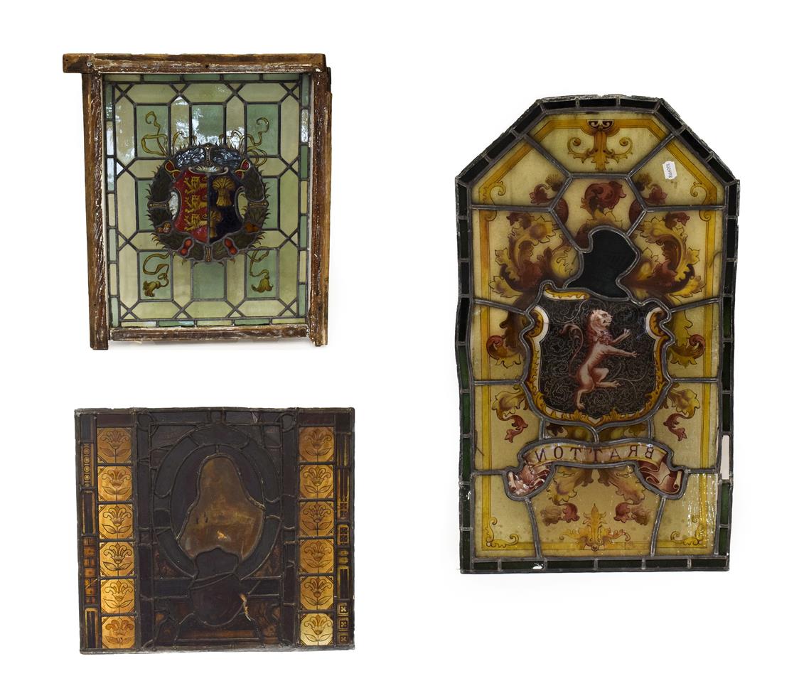 Lot 287 - A Stained and Leaded Glass Panel, 19th century, of rectangular form, worked with a bust portrait of