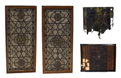 Lot 289 - A Stained and Leaded Glass Panel, late 19th/early 20th century, of rectangular form, depicting...