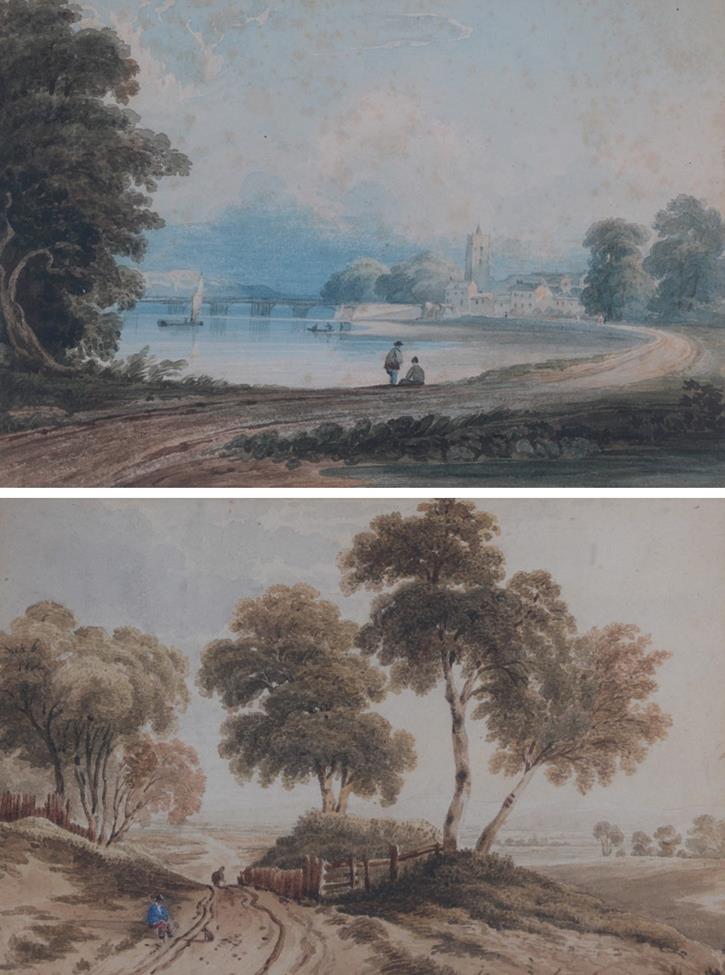 Lot 366 - John Varley OWS (1778-1842) ''Putney Bridge and Church'' Watercolour, together with a further...