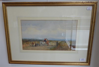Lot 371 - Edward Duncan (1803-1882) Travellers on a coastal pathway Signed and dated 1873, pencil and...