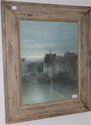Lot 374 - Gerke Henkes (1844-1927) Dutch Nocturne river town Signed, mixed media, 54.5cm by 42.5cm...