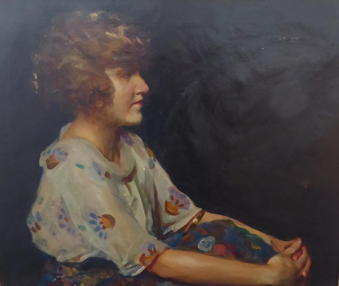 Lot 436 - Harry Jonas (1893-1990) Portrait of Phylis Norman Wheway (neé Forest) in profile, c.1920 Oil...