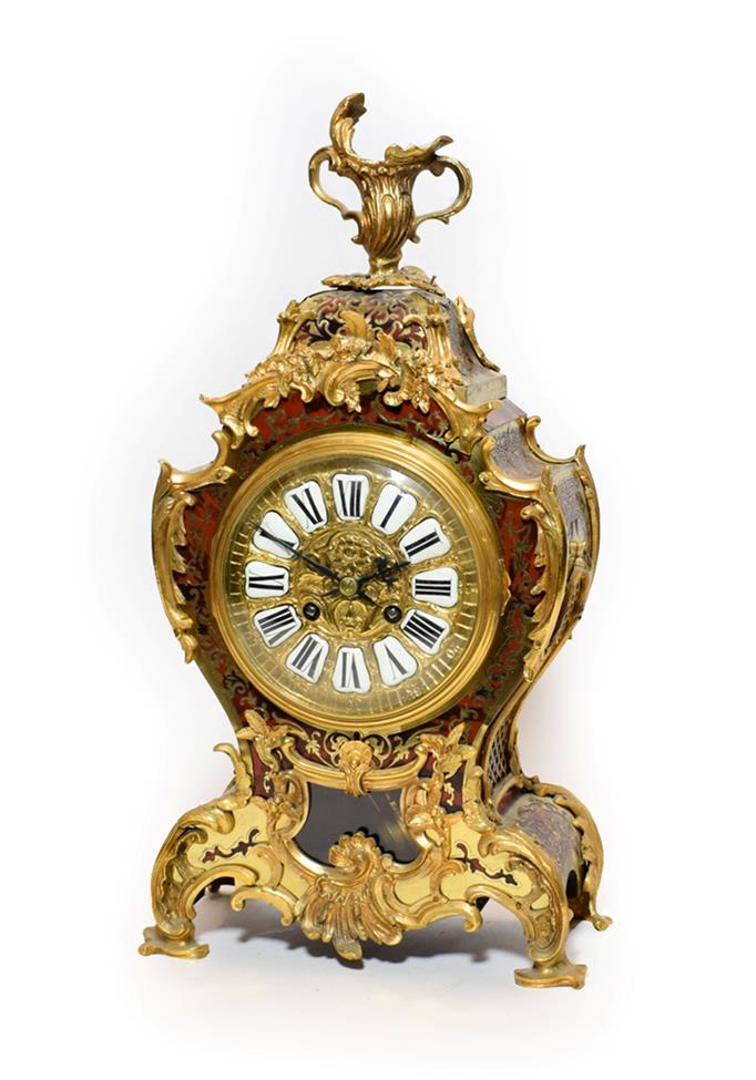 Lot 456 - A French ''Boulle'' Striking Table Clock, early 20th century, gilt metal scroll and floral...