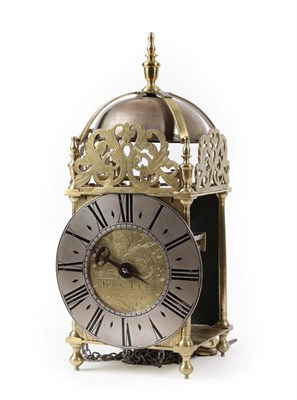 Lot 457 - An Early 18th Century Brass Striking Lantern Clock, signed John Lee, Loughborough, circa 1720, four