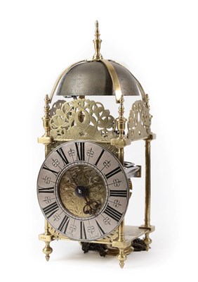 Lot 459 - A Late 17th Century Brass Striking Lantern Clock, signed William Hulbert, Bristol, circa 1695, four