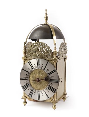 Lot 461 - A Late 17th Century Brass Striking Lantern Clock, unsigned, four posted frame case, turned...