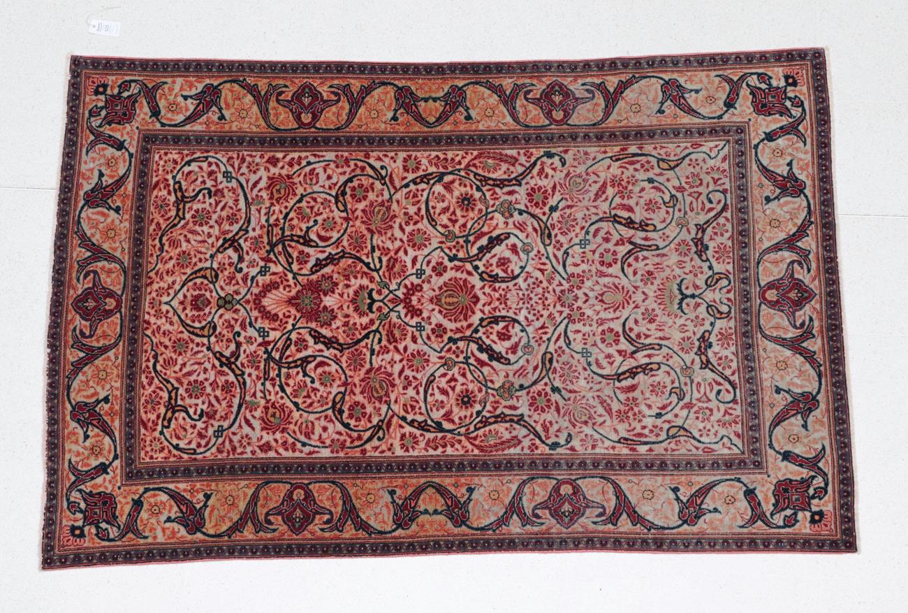 Lot 525 - Unusual Kashan Part Silk Rug  Central Iran, circa 1930 The ivory silk field of scrolling vines...