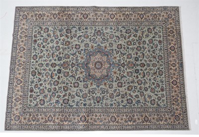 Lot 534 - Kashan Carpet  Central Iran, circa 1960 The duck egg blue field of scrolling leafy vines and...