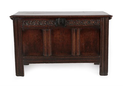 Lot 556 - A Late 17th Century Joined Oak Chest, the moulded hinged lid enclosing a candle box above a...