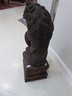 Lot 579 - A Pair of Carved Oak Lions, one carved with the date 1632, the other carved ANNO, each modelled...