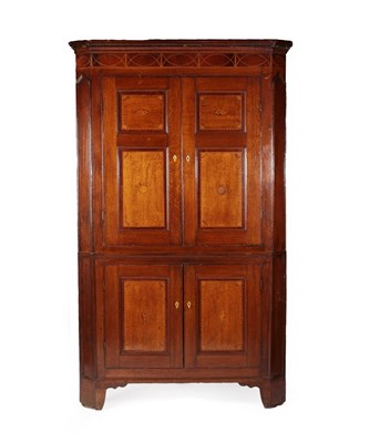 Lot 586 - A Good George III Oak, Mahogany and Marquetry Decorated Free-Standing Corner Cupboard, late...