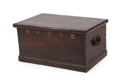 Lot 612 - A George III Oak Strongbox, mid 18th century, the hinged lid above five escutcheons (two only...