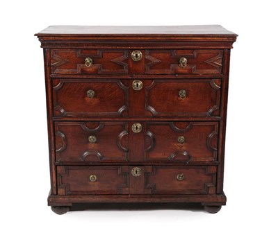 Lot 618 - A Late 17th Century Oak Geometric Moulded Straight Front Chest, the moulded top above four...