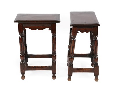 Lot 631 - A Pair of Joined Oak Stools, attributed to David Semple, in 17th century style, the moulded...