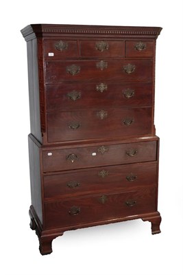 Lot 639 - A George III Mahogany Chest on Chest, late 18th century, the dentil cornice above three short...