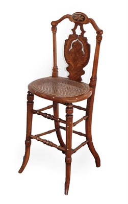 Lot 671 - A Victorian Beech, Marquetry and Ivory Inlaid Child's High Chair, 3rd quarter 19th century, the...