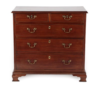 Lot 672 - A George III Mahogany Straight Front Chest of Drawers, late 18th century, the moulded top above two