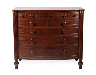 Lot 673 - A Regency Mahogany, Ebony and Brass Strung Bowfront Chest of Drawers, early 19th century, with...