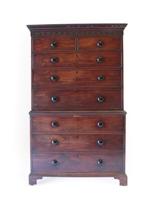 Lot 688 - A George III Mahogany Chest on Chest, late 18th century, the dentil cornice above a blind fret...