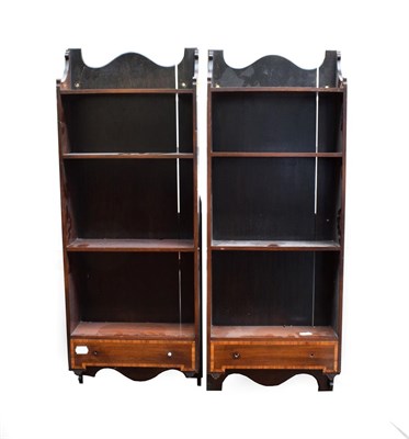 Lot 716 - A Pair of Mahogany and Satinwood Banded Hanging Shelves, early 20th century, of three-tier...