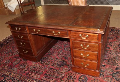 Lot 718 - A George III Style Mahogany Double Pedestal Partners' Desk, mid 20th century, the brown and...