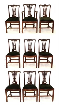 Lot 729 - A Set of Eight George III Mahogany Dining Chairs, late 18th century, including one carver, the...