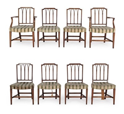 Lot 732 - A Set of Eight Sheraton Style Mahogany Dining Chairs, late 19th century, including two carvers,...