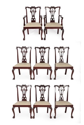 Lot 734 - A Set of Eight Victorian Carved Mahogany Chippendale Revival Dining Chairs, late 19th century,...