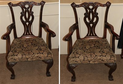 Lot 735 - A Pair of George III Mahogany Carver Chairs, late 18th century, the carved top rail with...